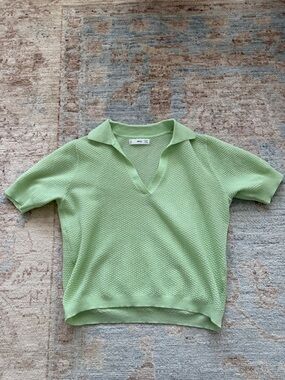 Mango Lime Green Collared Knit Top